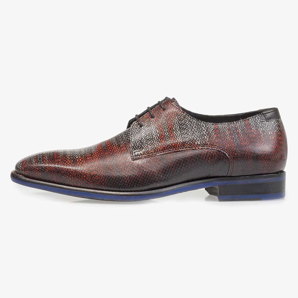 Premium dark red printed patent leather lace shoe