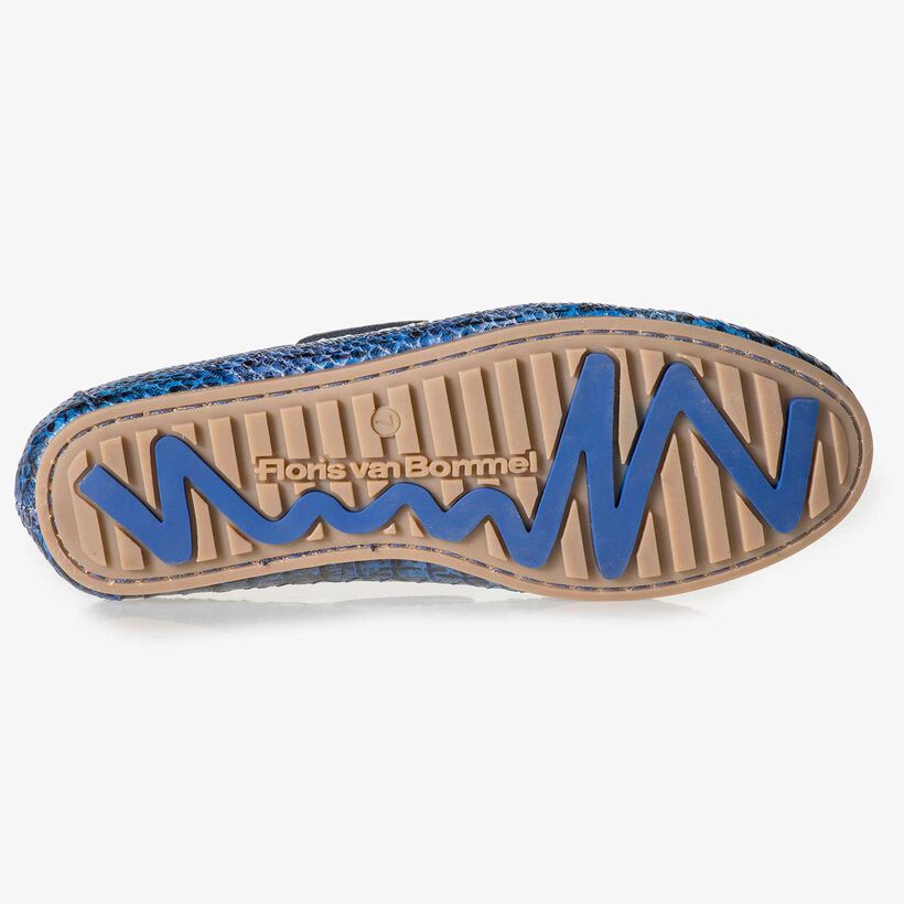 Blue snake print calf leather sailing shoe