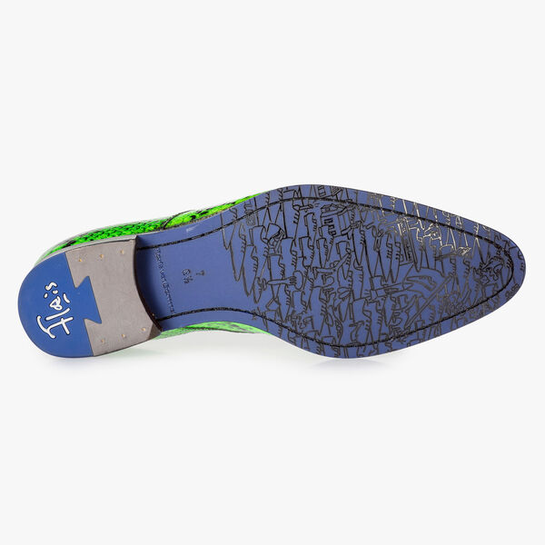 Premium fluorescent green leather lace shoe with snake print