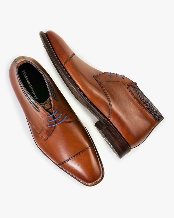 Brown mid-high leather lace boot