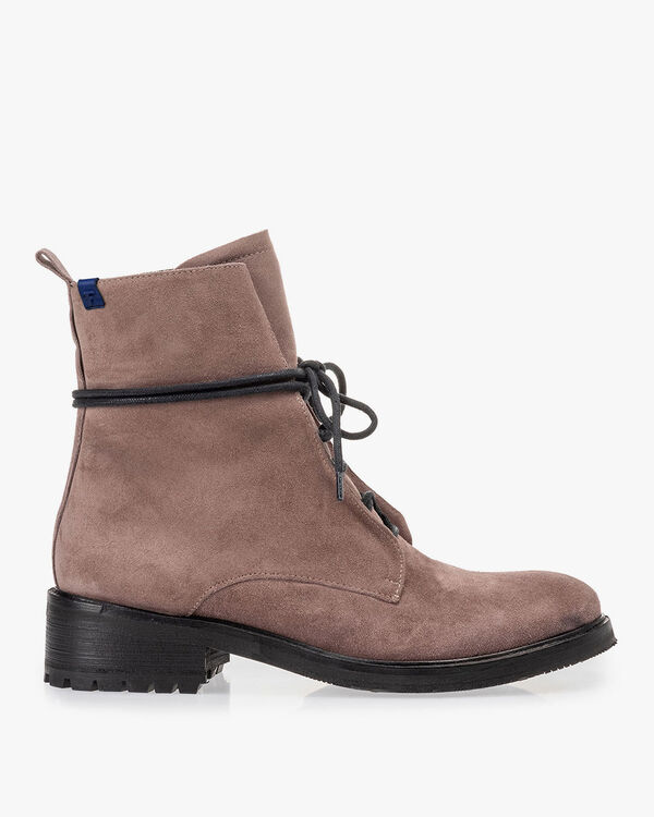 Lace boot suede leather dark pink