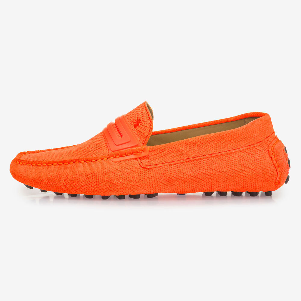 Premium fluorescent orange leather moccasin