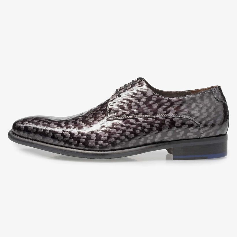 Premium grey printed patent leather lace shoe