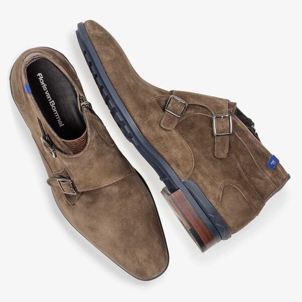 Dark taupe-coloured suede monk strap