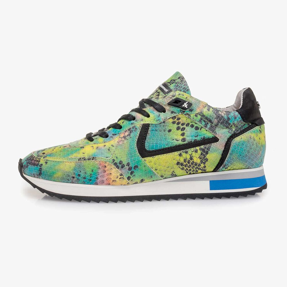 Green snake print leather sneaker