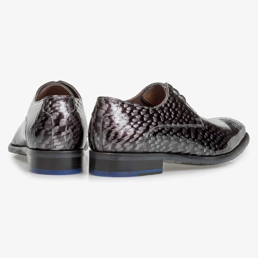 Premium grey printed patent leather lace shoe