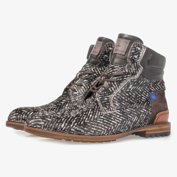 Premium off-white printed pony hair lace boot