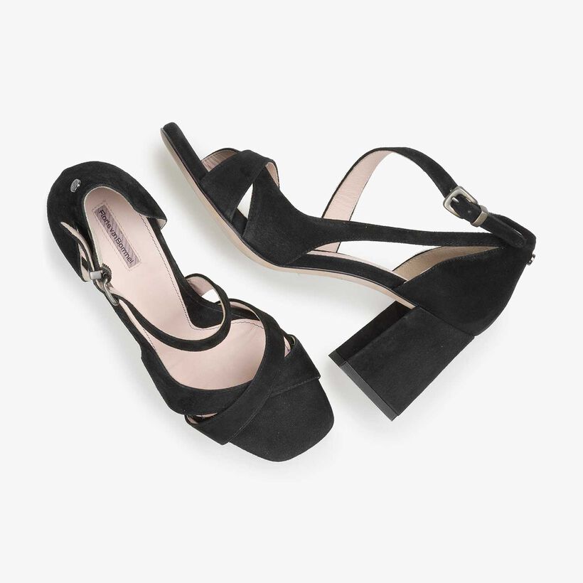 Black high-heeled suede leather sandal