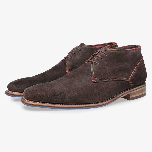 Dark brown suede leather lace boot