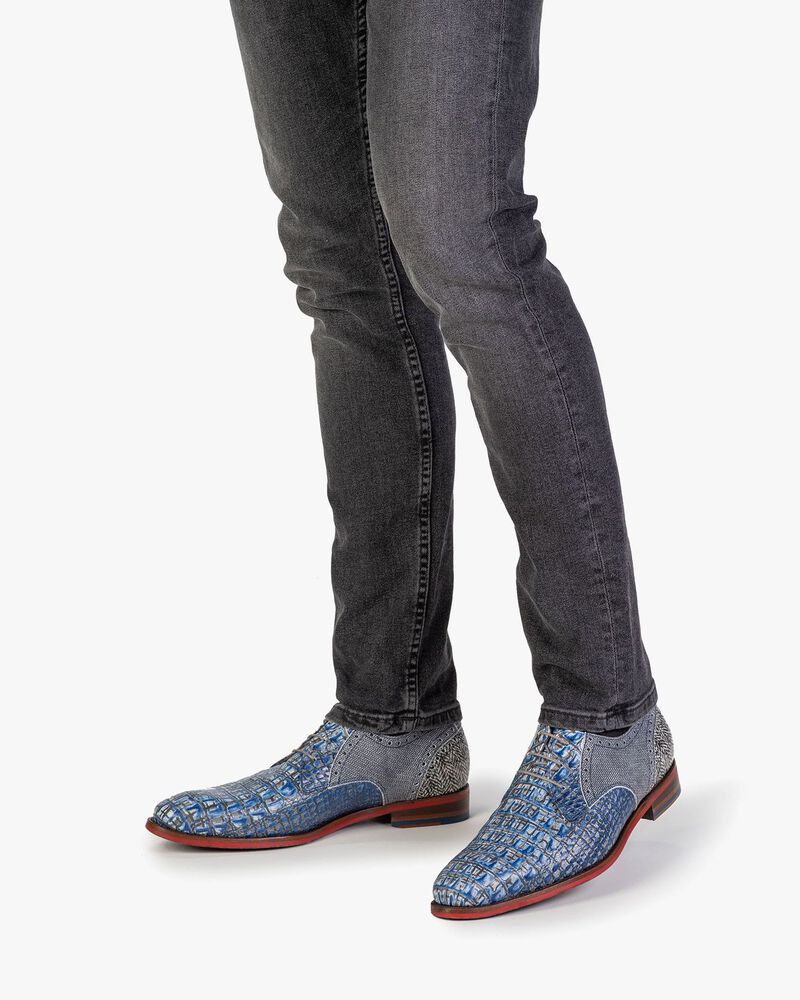 Lace shoe printed leather blue