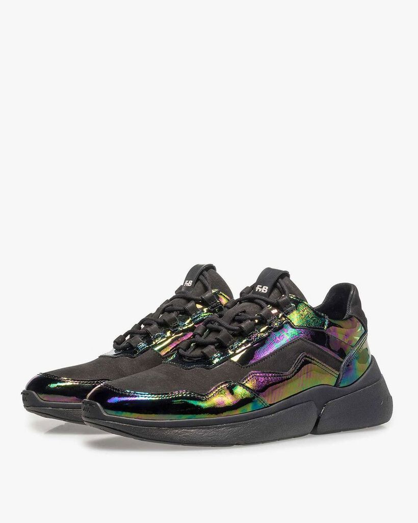 Multi-coloured patent leather sneaker