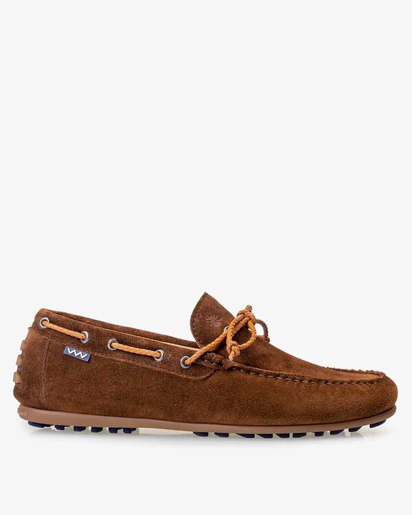 Moccasin suede leather cognac
