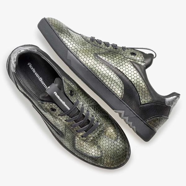 Green metallic print leather sneaker