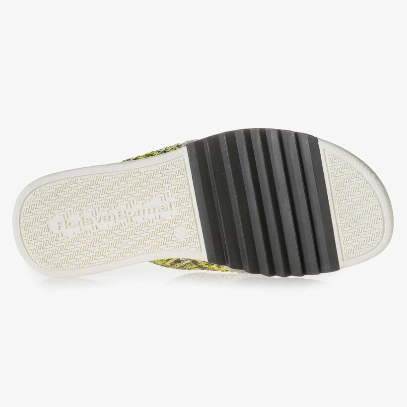 Yellow snake print leather thong slipper