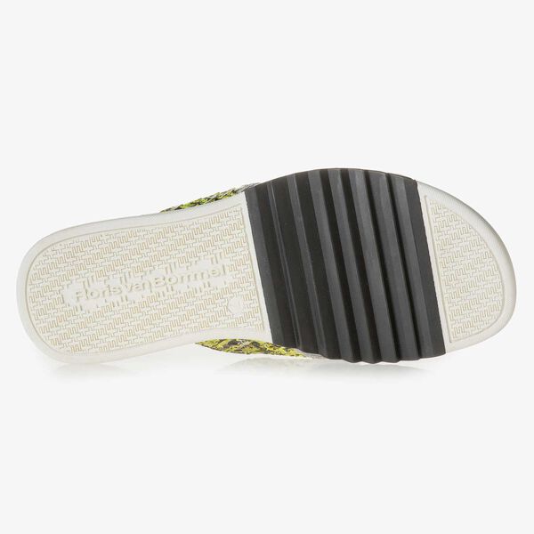 Yellow snake print leather thong slipper