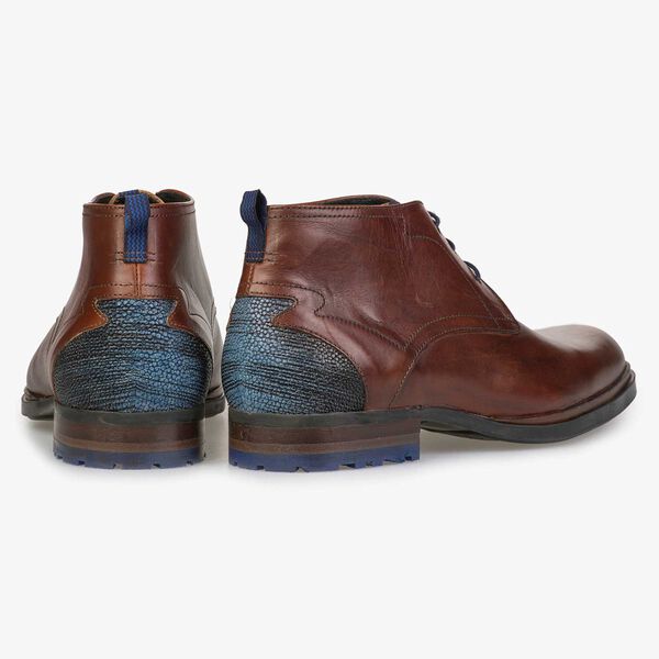 Cognac-coloured calf&rsquo;s leather lace boot