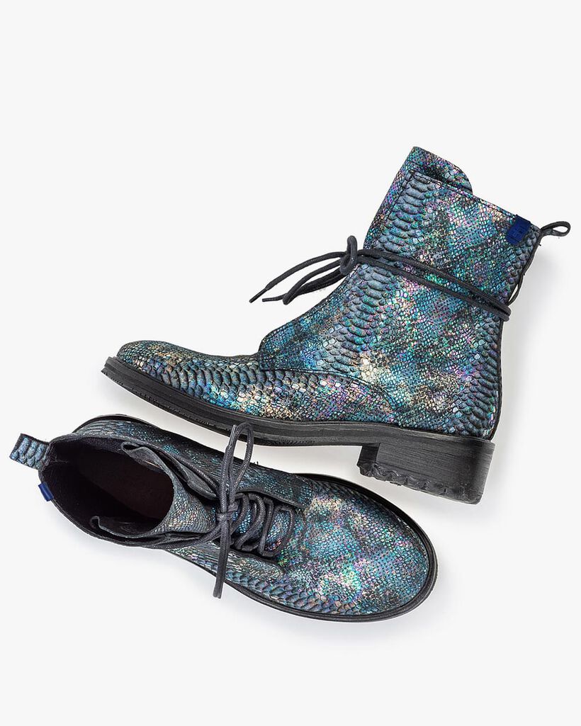 Lace boot snake print multi-colour