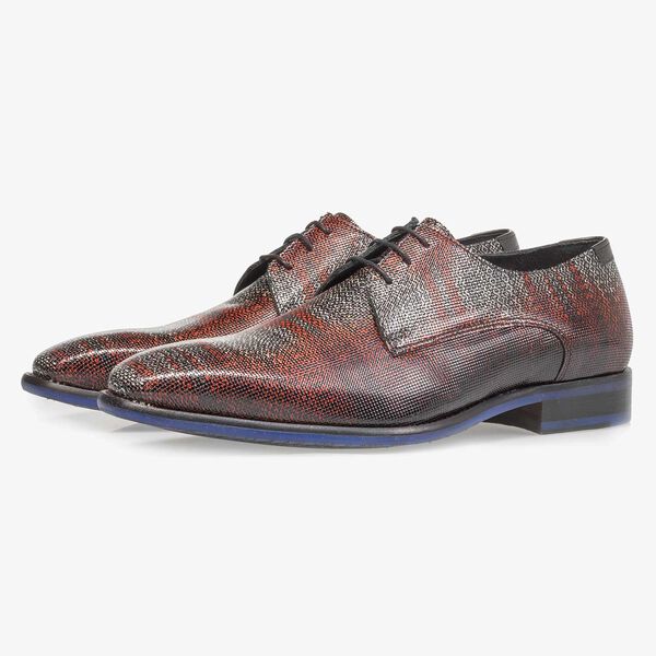 Premium dark red printed patent leather lace shoe