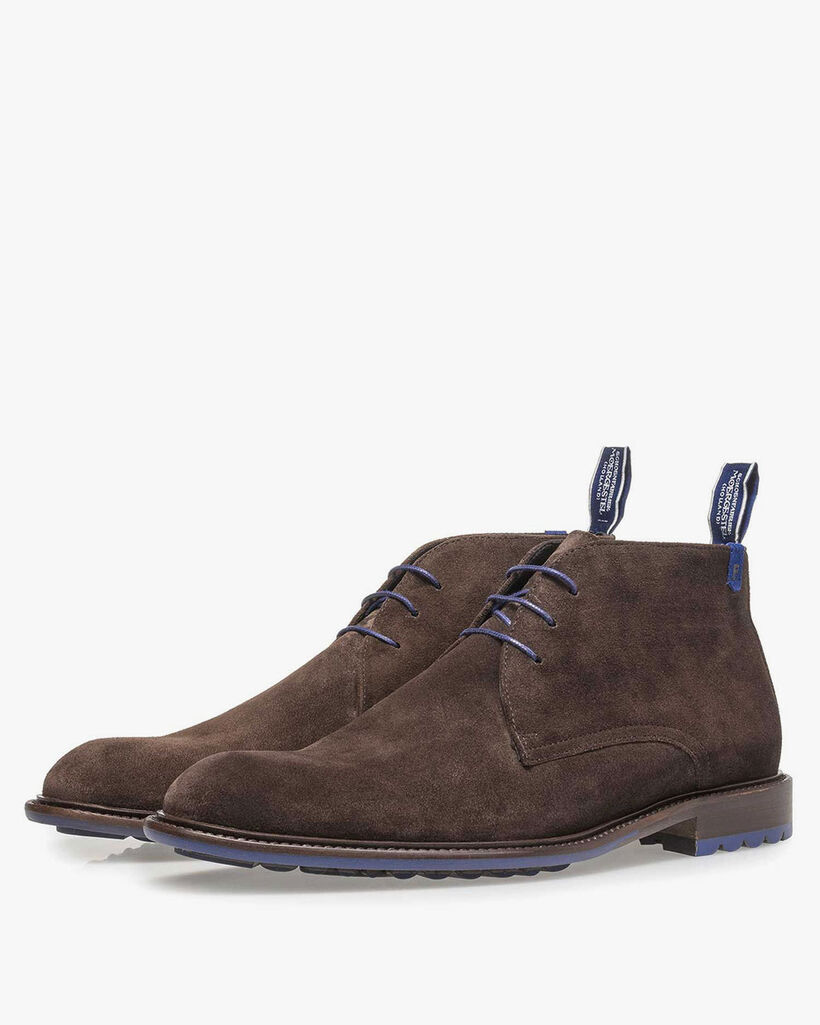 Lace boot suede leather dark brown