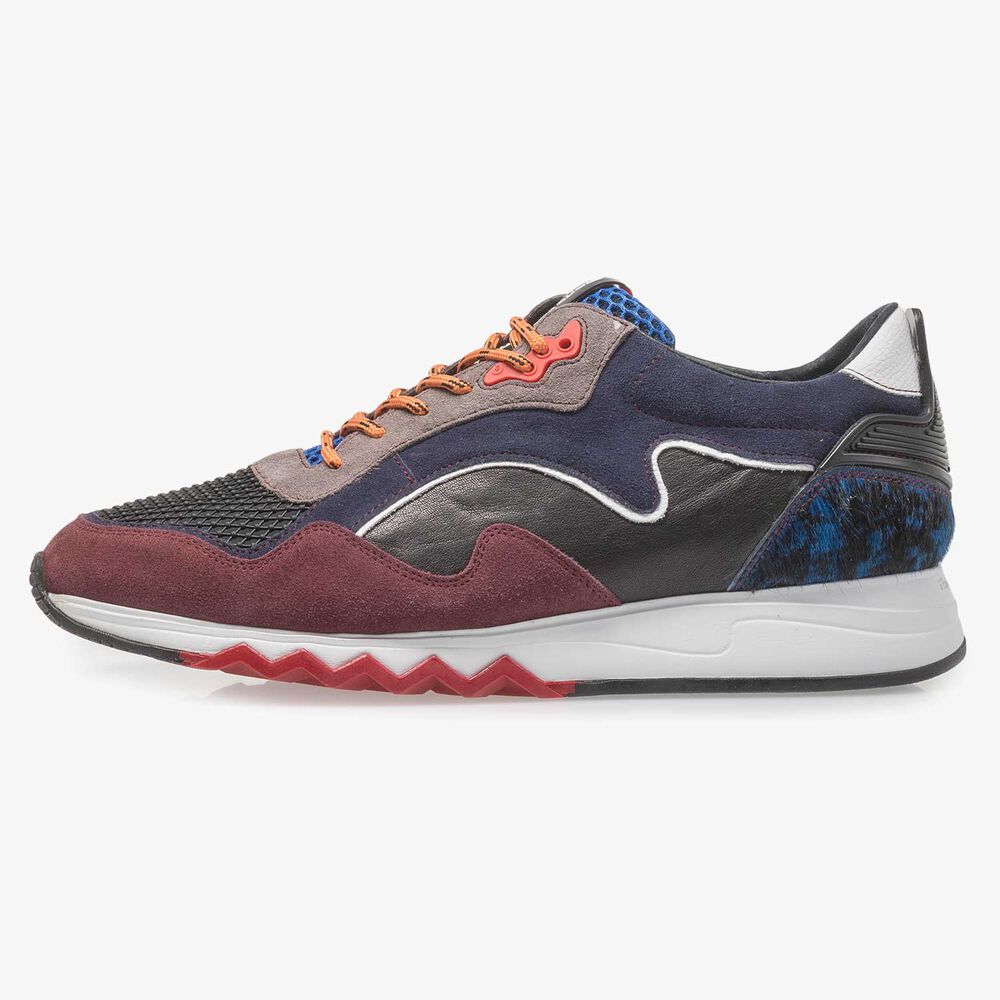 Red and blue suede leather sneaker