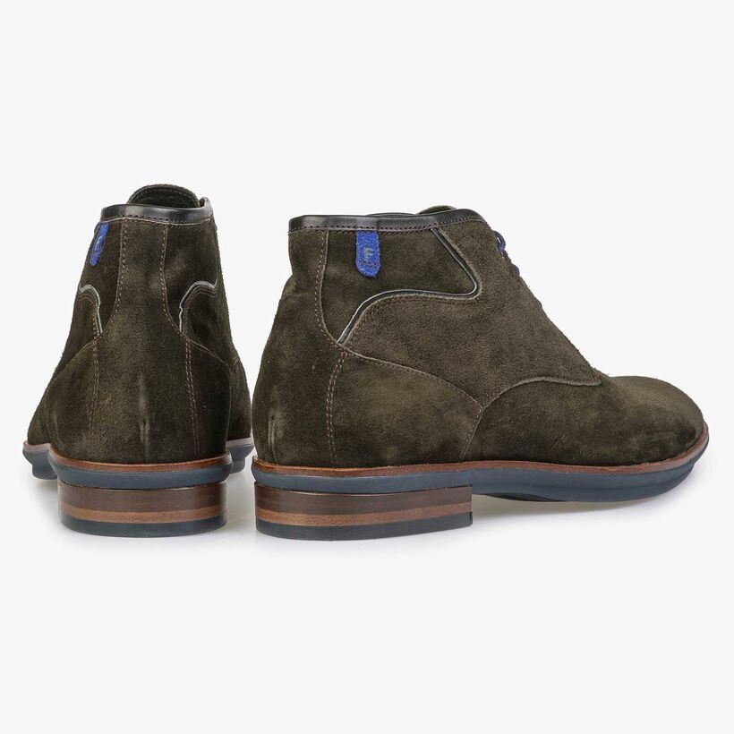 Olive green calf suede leather lace boot
