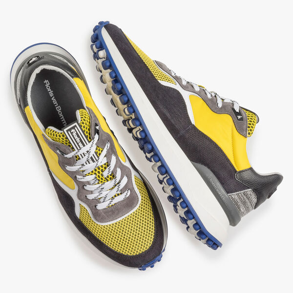 Multi-colour suede leather sneaker with yellow details