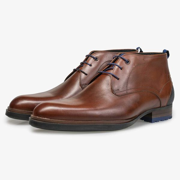 Cognac-coloured calf&rsquo;s leather lace boot
