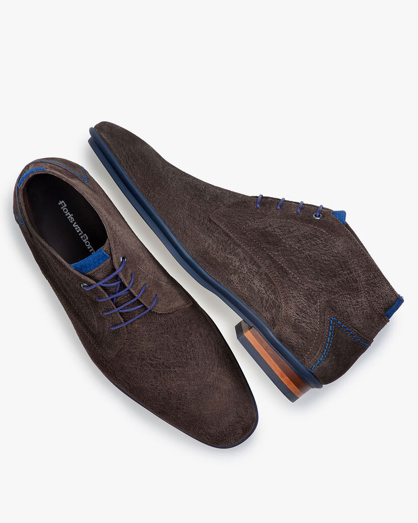 Lace boot brown suede leather