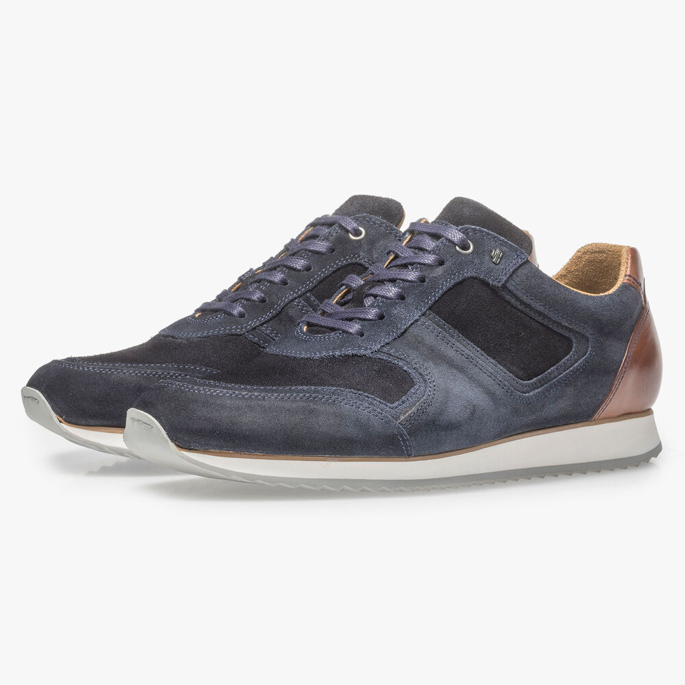 Dark blue suede leather lace shoe