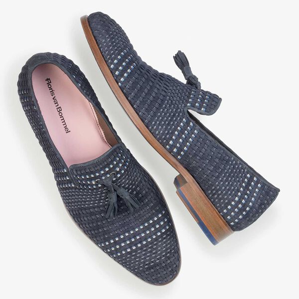 Dark blue braided suede leather loafer