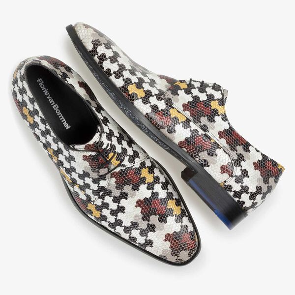 White calf leather lace shoe with multi-coloured print