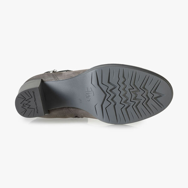 Grey nubuck leather ankle boots with snake print