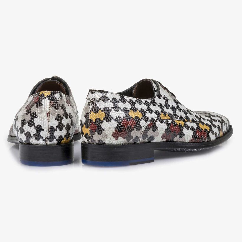 White calf leather lace shoe with multi-coloured print