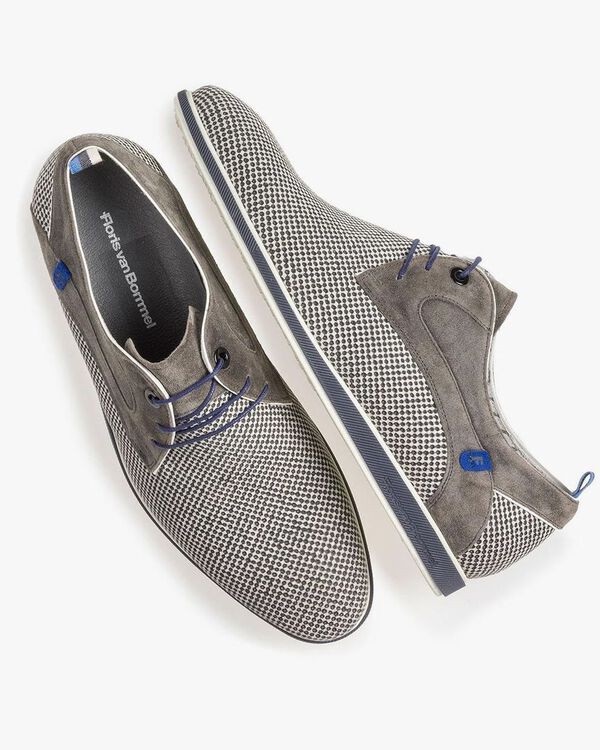 Grey suede leather lace shoe with print