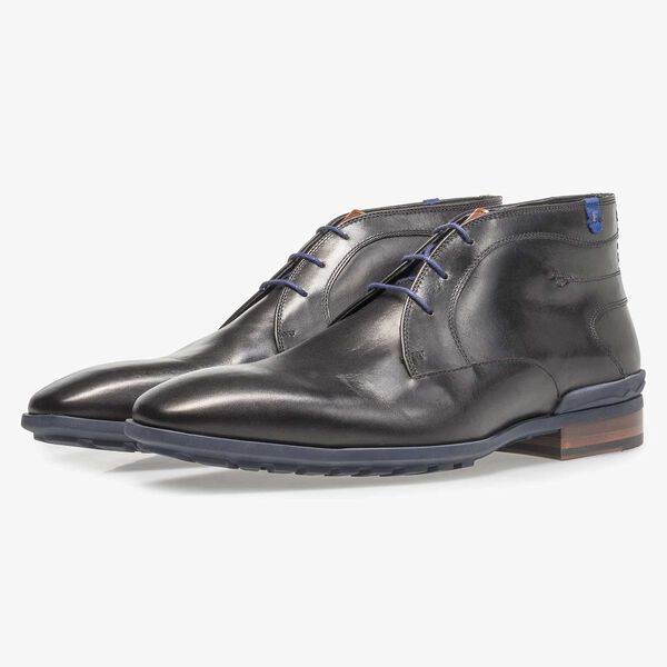 Black calf leather lace boot