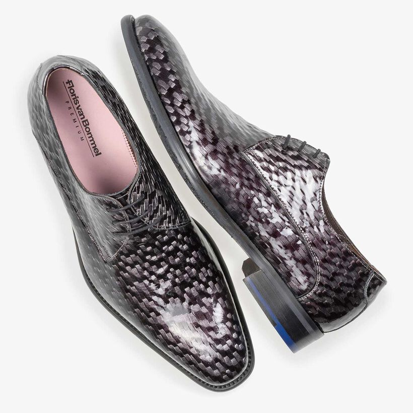Premium grey printed patent leather lace shoe