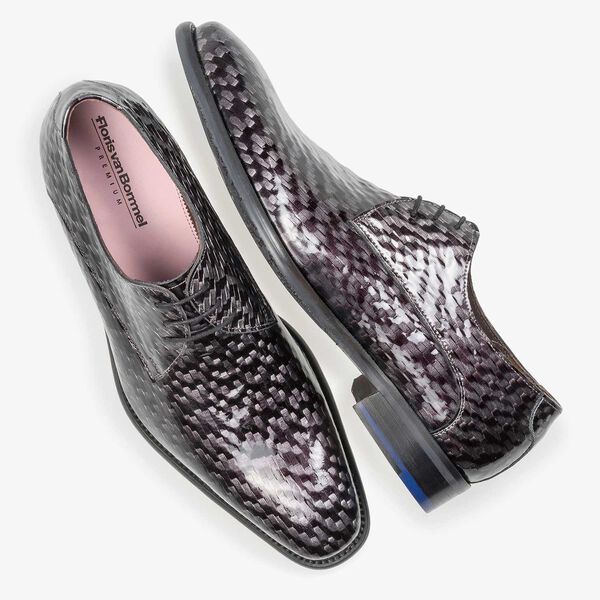 Premium grey printed patent leather lace shoe