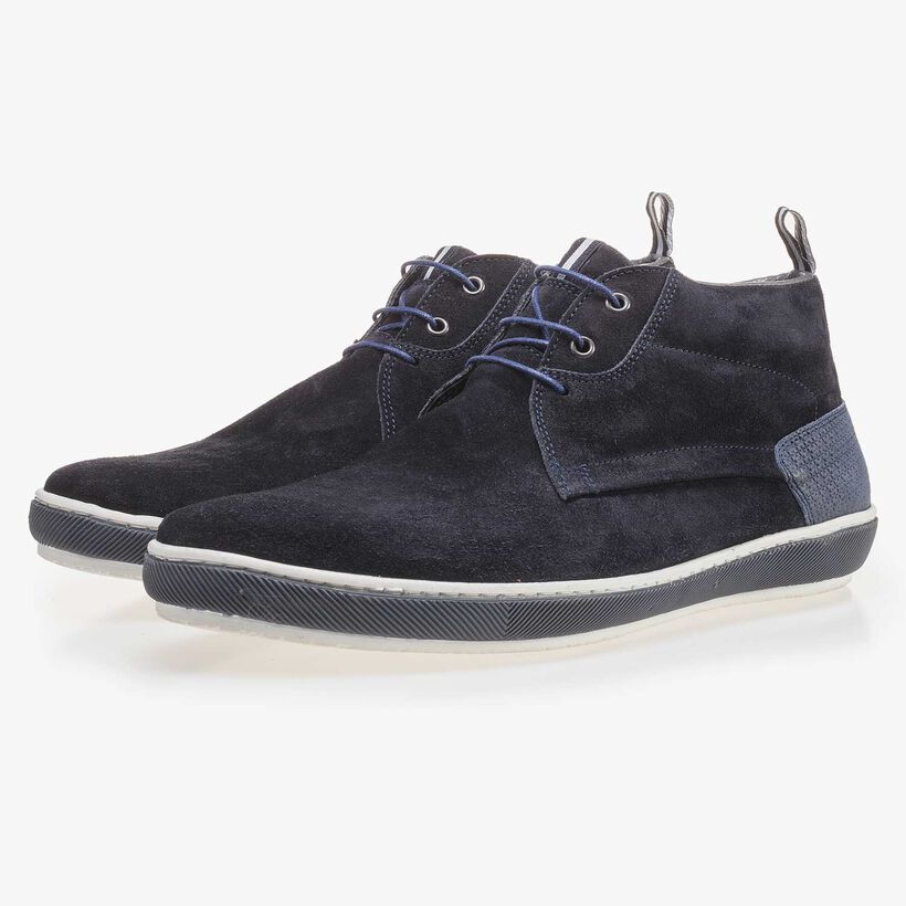 Dark blue suede leather lace shoe