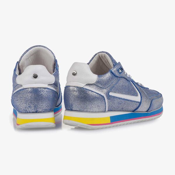 Silver metallic leather sneaker with blue changing effect