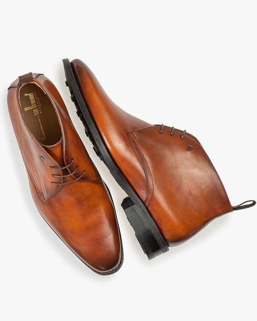 Dark cognac-coloured lace boot