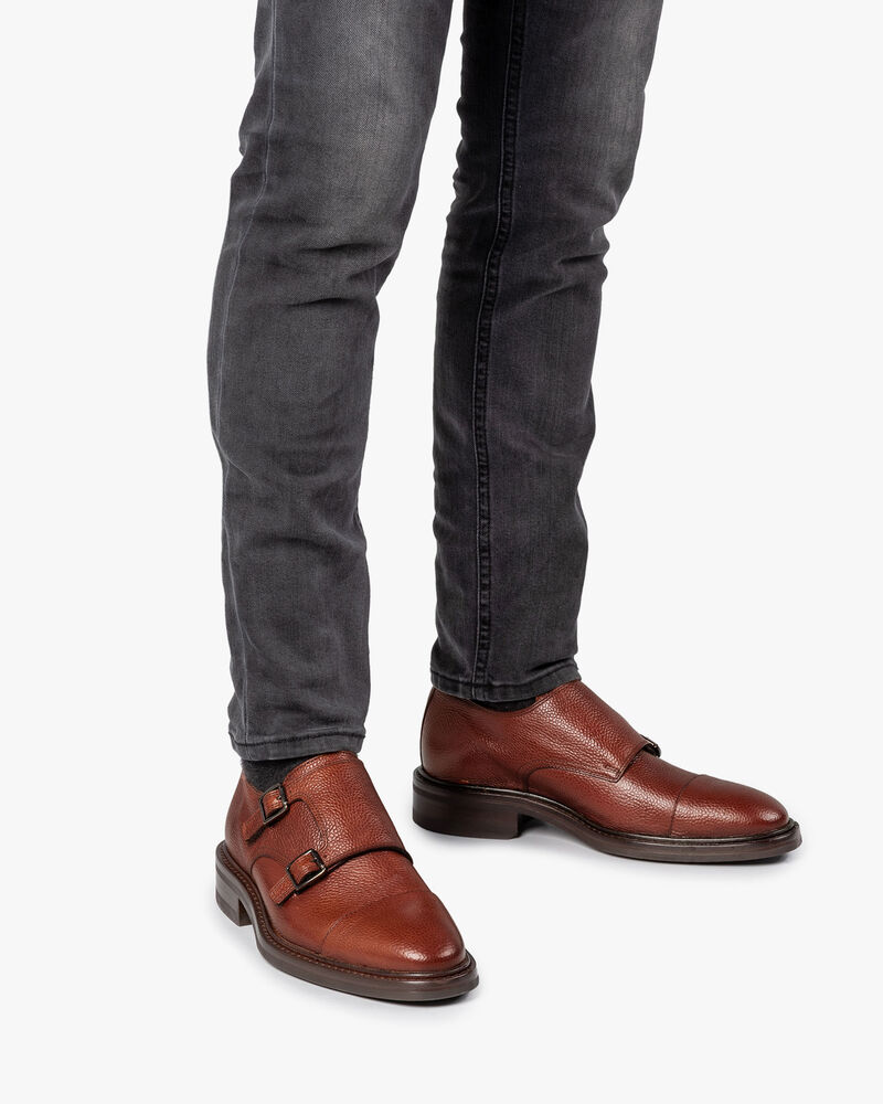 Cognac-coloured calf leather monk