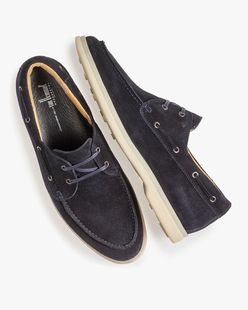 Dark blue suede leather boat shoe