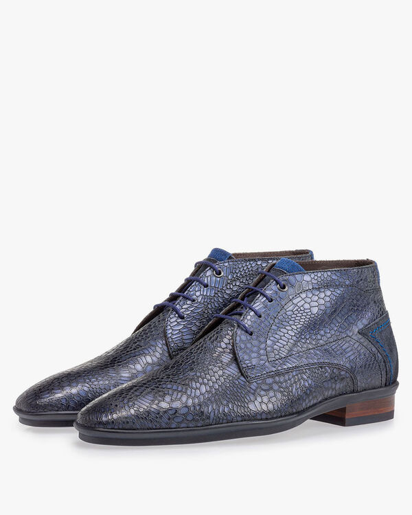 Lace boot with print blue