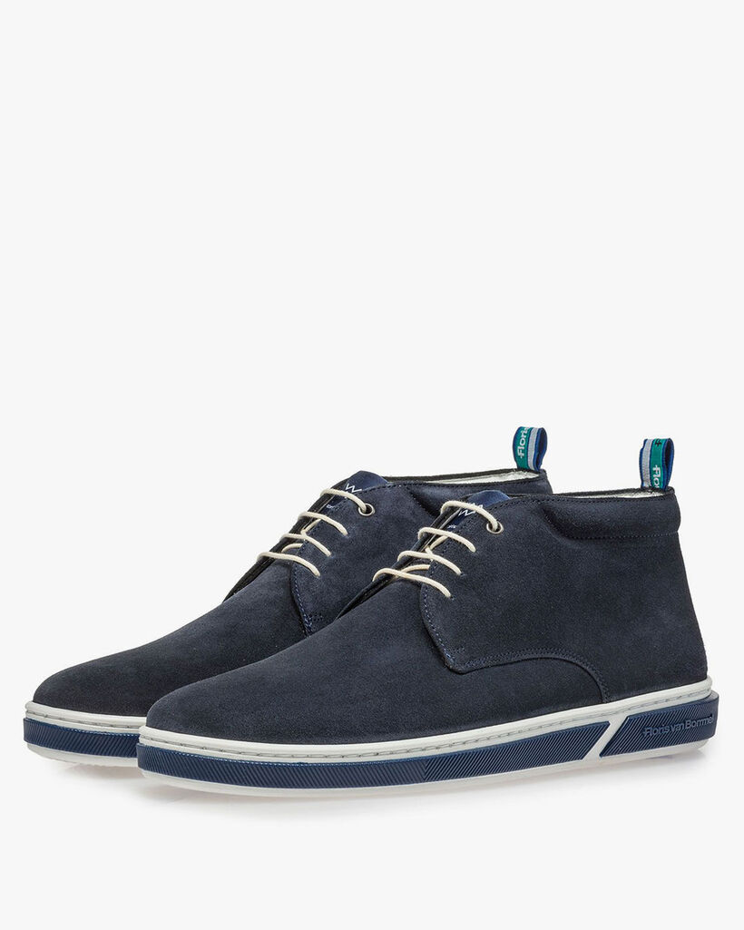 Dark blue suede leather lace boot