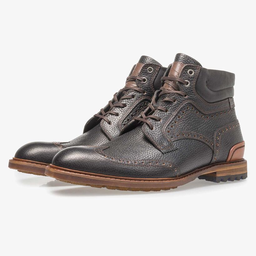 Black leather lace boot with print