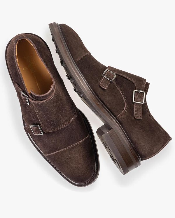 Brown suede double monk