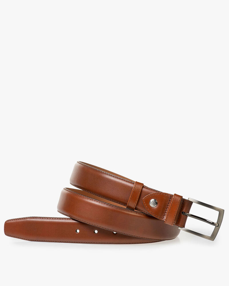 Dark cognac-coloured calf leather belt