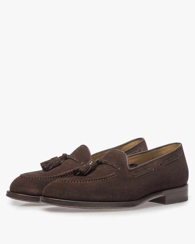 Dark brown suede leather loafer