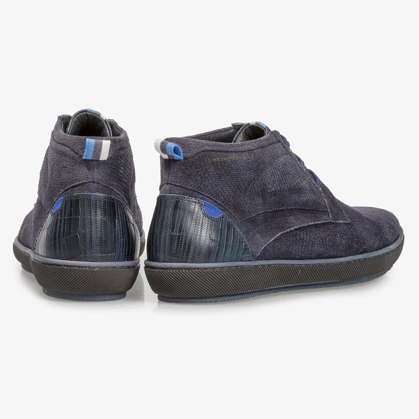 Dark blue printed suede leather lace shoe