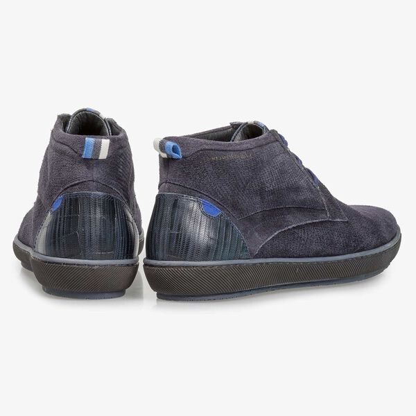 Dark blue printed suede leather lace shoe